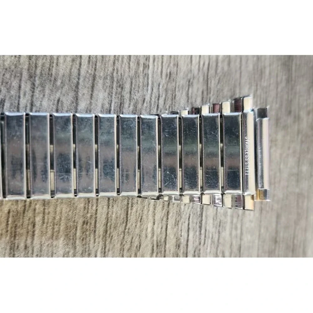 Vintage Two Tone Stainless Steel Expansion Watch Band Tapered Stretch Bracelet